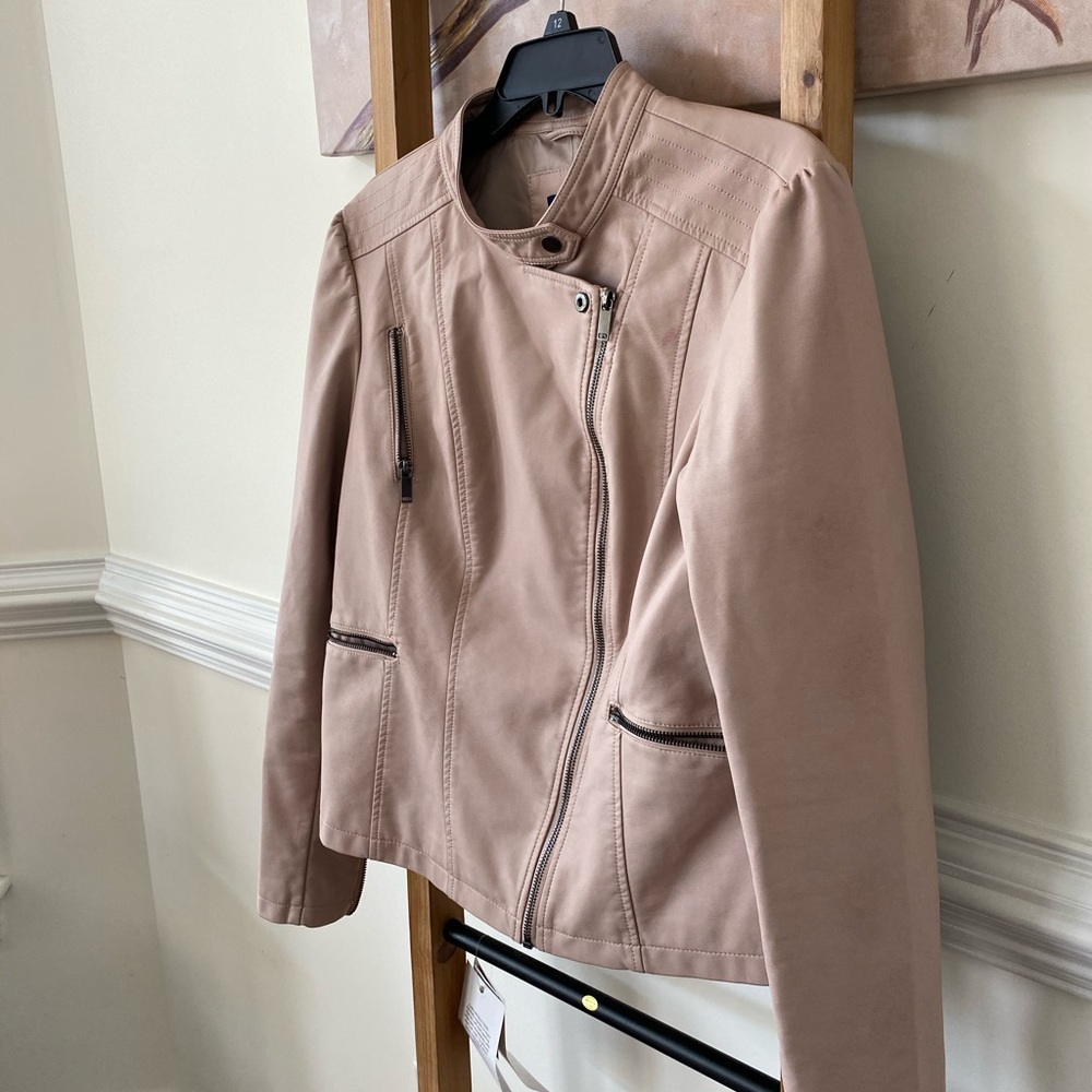 Kaari Blue Faux Leather Moto Jacket